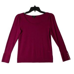 Talbots Merino Wool Sweater Women Small Long Sleeve Button Accent Magenta Red